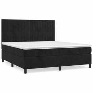 vidaXL fekete bársony rugós ágy matraccal 180x200 cm kép