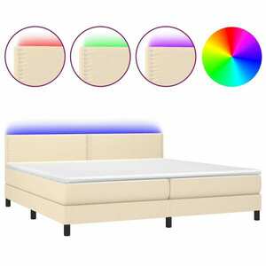 vidaXL krémszínű szövet rugós és LED-es ágy matraccal 200 x 200 cm kép