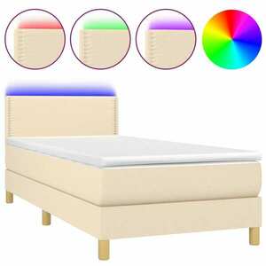 vidaXL krémszínű szövet rugós és LED-es ágy matraccal 90x190 cm kép