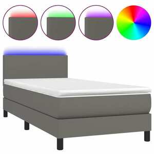 vidaXL szürke műbőr rugós ágy matraccal és LED-del 90x190 cm kép