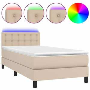 Cappuccino színű műbőr rugós ágy matraccal és led-del 90x200 cm kép