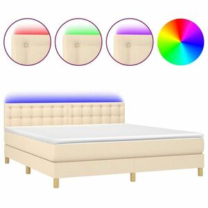 vidaXL krémszínű szövet rugós és LED-es ágy matraccal 180 x 200 cm kép