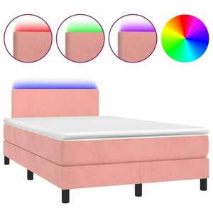 vidaXL rózsaszín bársony rugós és LED-es ágy matraccal 120x200 cm kép