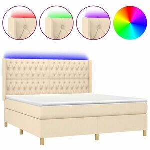vidaXL krémszínű szövet rugós és LED-es ágy matraccal 180 x 200 cm kép