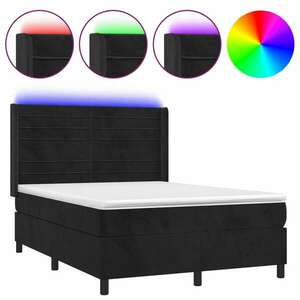 vidaXL fekete bársony rugós és LED-es ágy matraccal 140x190 cm kép