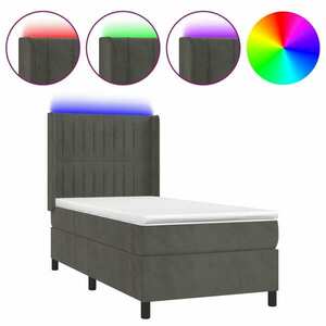 vidaXL sötétszürke bársony rugós és LED-es ágy matraccal 90x190 cm kép