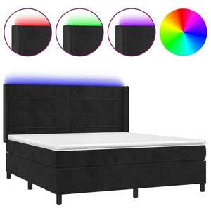 Fekete bársony rugós és led-es ágy matraccal 160x200 cm kép