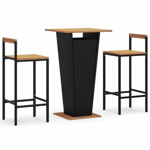 vidaXL 3 részes fekete polyrattan és tömör akácfa kerti bárszett kép