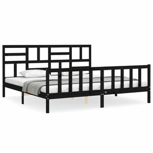 vidaXL fekete tömör fa ágykeret fejtámlával 200 x 200 cm kép