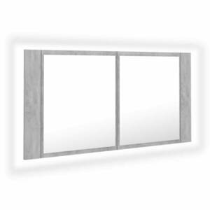 vidaXL betonszürke akril LED-es tükrös fürdőszobaszekrény 90x12x45 cm kép
