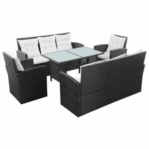 vidaXL 5-részes fekete polyrattan kerti bútorszett párnákkal kép