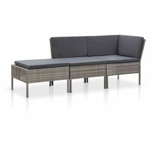vidaXL 3-részes szürke polyrattan kerti ülőgarnitúra párnákkal kép