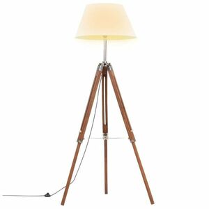 vidaXL mézbarna-fehér háromlábú tömör tíkfa állólámpa 141 cm kép