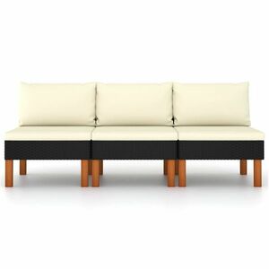 vidaXL 3 db polyrattan és tömör eukaliptuszfa középső kanapé kép