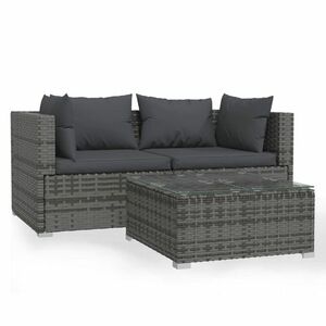 vidaXL 3 részes szürke polyrattan kerti ülőgarnitúra párnákkal kép