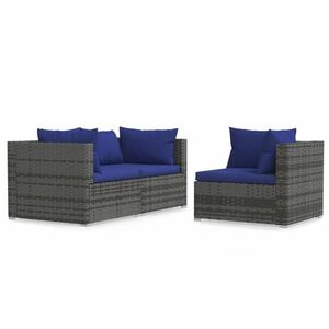 vidaXL 3 részes szürke polyrattan kerti ülőgarnitúra párnákkal kép