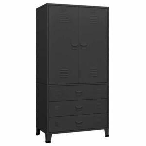 vidaXL fekete fém ipari ruhásszekrény 90 x 50 x 180 cm kép
