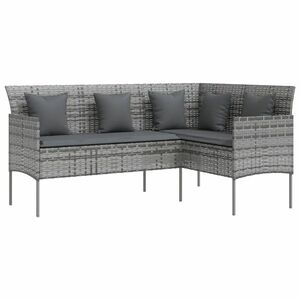 szürke polyrattan L-alakú kanapé párnákkal kép