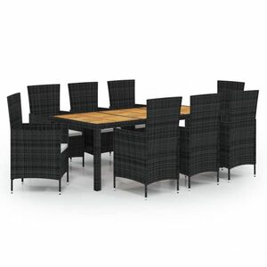 vidaXL 9 részes fekete polyrattan kültéri étkezőszett párnákkal kép