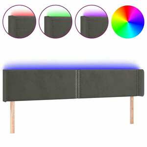 vidaXL sötétszürke bársony LED-es fejtámla 163 x 16 x 78/88 cm kép