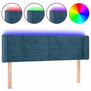 Sötétkék bársony led-es fejtámla 147 x 16 x 78/88 cm kép