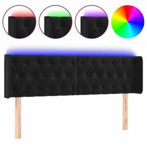 Fekete bársony led-es fejtámla 147 x 16 x 78/88 cm kép