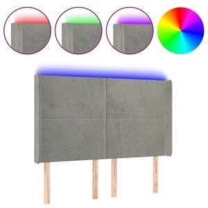 Világosszürke bársony led-es fejtámla 147x16x118/128 cm kép