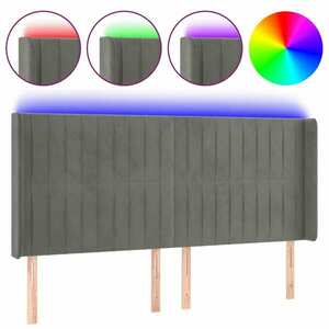 Világosszürke bársony led-es fejtámla 163x16x118/128 cm kép