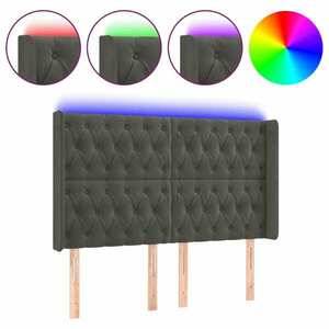 Sötétszürke bársony led-es fejtámla 147x16x118/128 cm kép