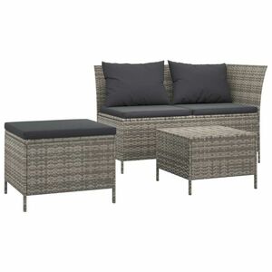 vidaXL 3 részes szürke polyrattan kerti ülőgarnitúra párnákkal kép