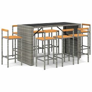 vidaXL 9 részes szürke polyrattan és tömör akácfa kerti bárszett kép