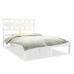 vidaXL Double fehér tömör fa ágykeret 135 x 190 cm kép