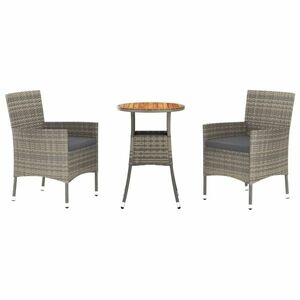 vidaXL 3részes szürke polyrattan kerti bisztrógarnitúra párnákkal kép