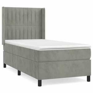vidaXL világosszürke bársony rugós ágy matraccal 90 x 200 cm kép