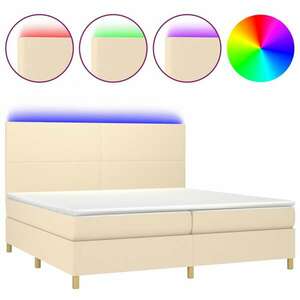 vidaXL krémszínű szövet rugós és LED-es ágy matraccal 200 x 200 cm kép