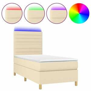 vidaXL krémszínű szövet rugós és LED-es ágy matraccal 90x190 cm kép