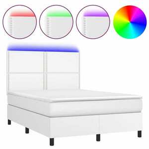 Fehér műbőr rugós ágy matraccal és led-del 140x190 cm kép
