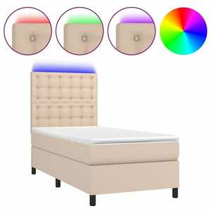 Cappuccino színű műbőr rugós ágy matraccal és led-del 100x200cm kép