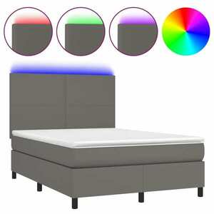 Szürke műbőr rugós ágy matraccal és led-del 140x190 cm kép