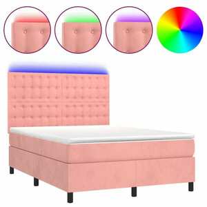 Rózsaszín bársony rugós és led-es ágy matraccal 140x190 cm kép