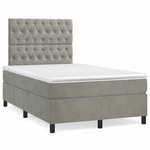 vidaXL világosszürke bársony rugós ágy matraccal 120 x 200 cm kép