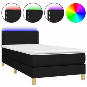 Fekete szövet rugós és led-es ágy matraccal 100x200 cm kép