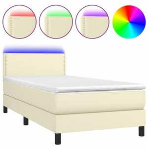 vidaXL krémszínű műbőr rugós ágy matraccal és LED-del 90x200 cm kép