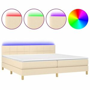 vidaXL krémszínű szövet rugós és LED-es ágy matraccal 200 x 200 cm kép