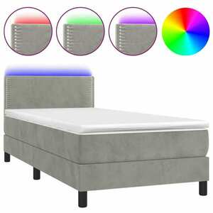 vidaXL világosszürke bársony rugós és LED-es ágy matraccal 90x200 cm kép