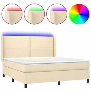 vidaXL krémszínű szövet rugós és LED-es ágy matraccal 180 x 200 cm kép