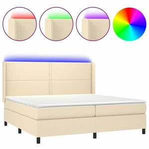 vidaXL krémszínű szövet rugós és LED-es ágy matraccal 200 x 200 cm kép