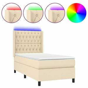 vidaXL krémszínű szövet rugós és LED-es ágy matraccal 90x190 cm kép