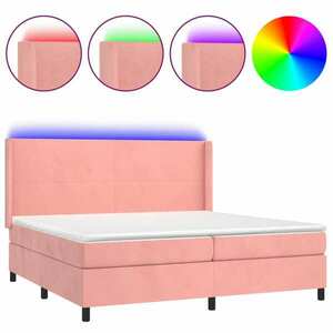 vidaXL rózsaszín bársony rugós és LED-es ágy matraccal 200x200 cm kép