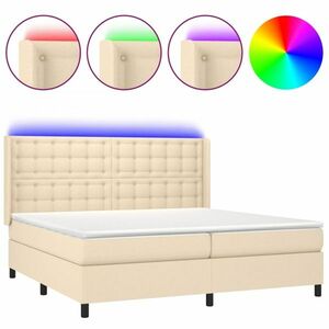 vidaXL krémszínű szövet rugós és LED-es ágy matraccal 200 x 200 cm kép
